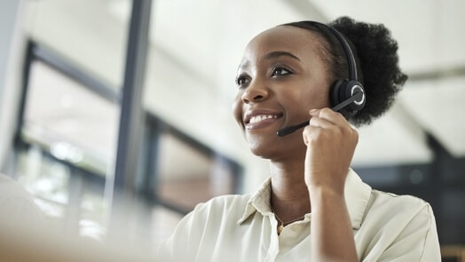 Office worker wearing a headset