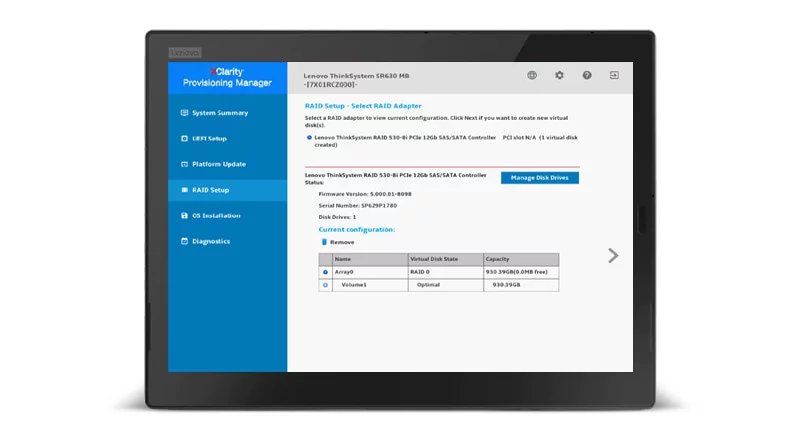 Lenovo XClarity Provisioning Manager - Lenovo tablet featuring Lenovo XClarity Provisioning Manager on display