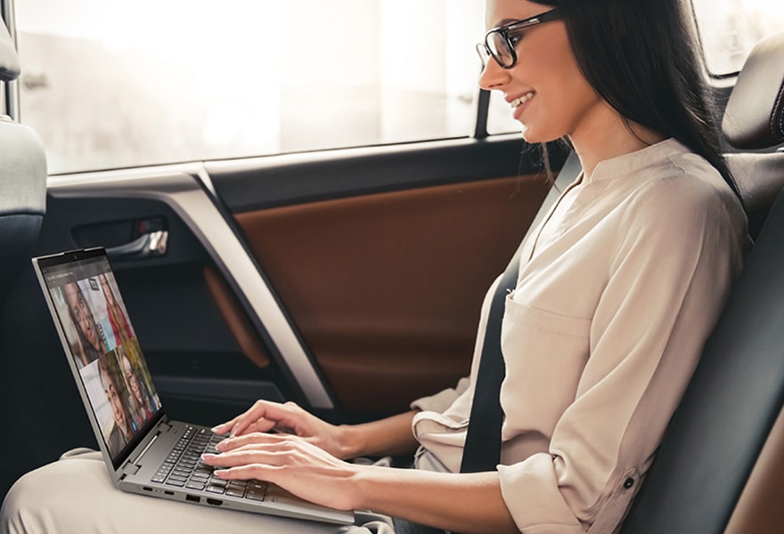 Lenovo ThinkPad X1 Nano on a person’s lap, in use