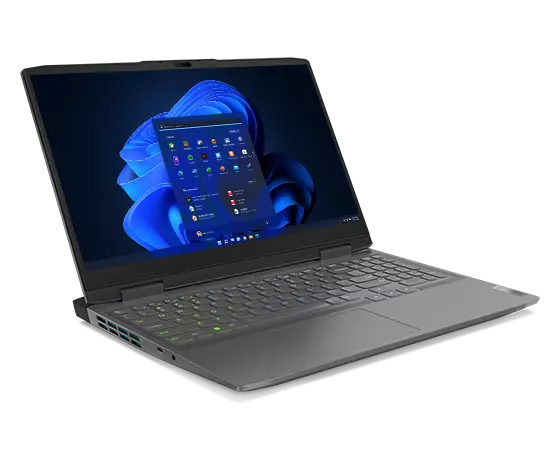 Lenovo LOQ 15IRH8 front-facing right with Windows 11 on the screen