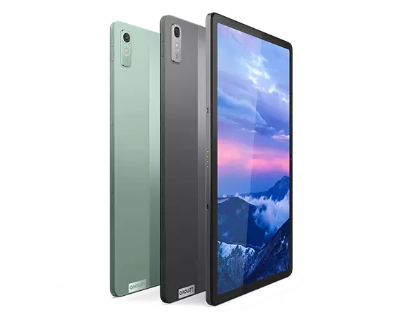 Three Lenovo Tab P11 tablets in different colors