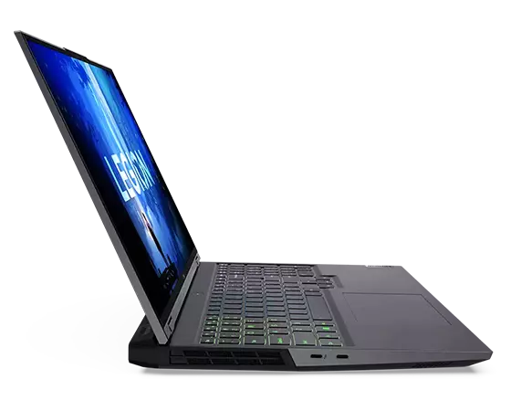 Side view of Lenovo Legion 5i Pro Gen 7 (16" Intel) gaming laptop, opened, showing keyboard + screen