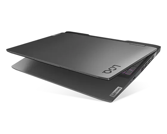 Lenovo LOQ 15IRH8 front-facing left, slightly opened with RGB keyboard turned on